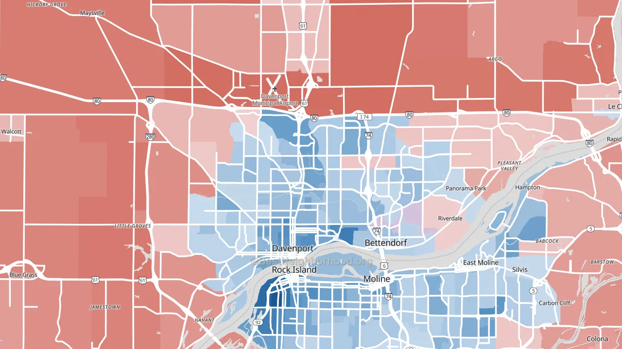 Scott County, IA block-group political-lean map