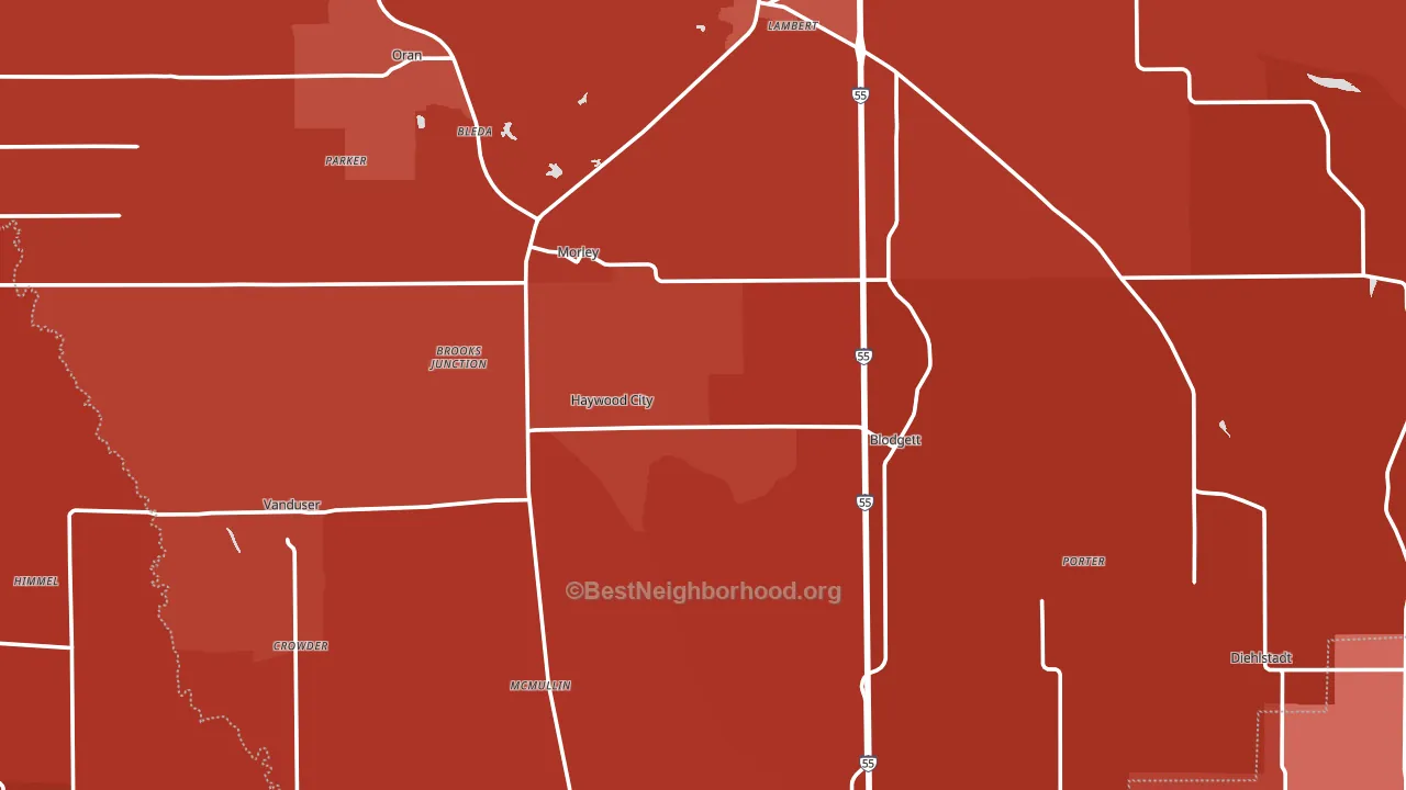 Scott County, MO block-group political-lean map