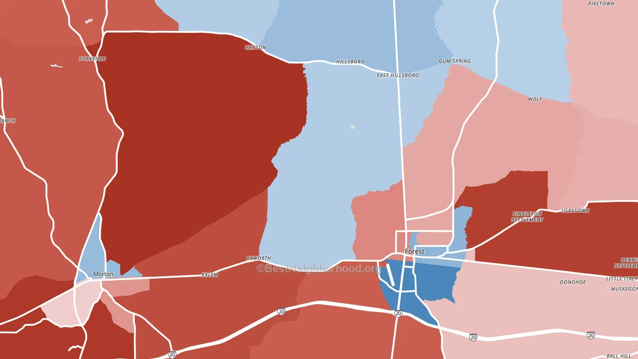 Scott County, MS block-group political-lean map