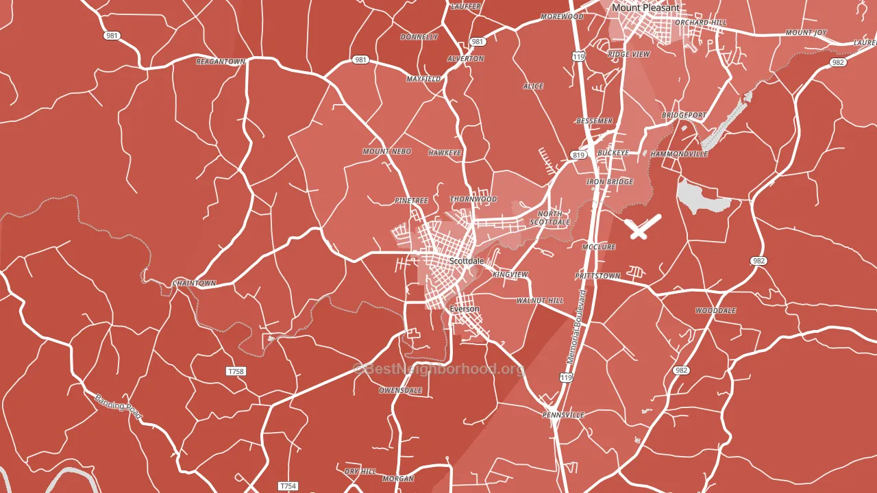Scottdale, PA block-group political-lean map