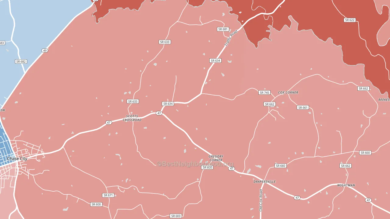 Scotts Crossroad, VA block-group political-lean map