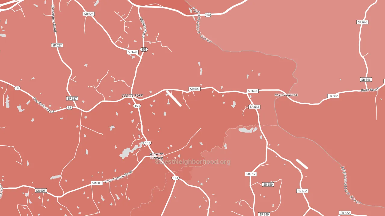 Scotts Fork, VA block-group political-lean map