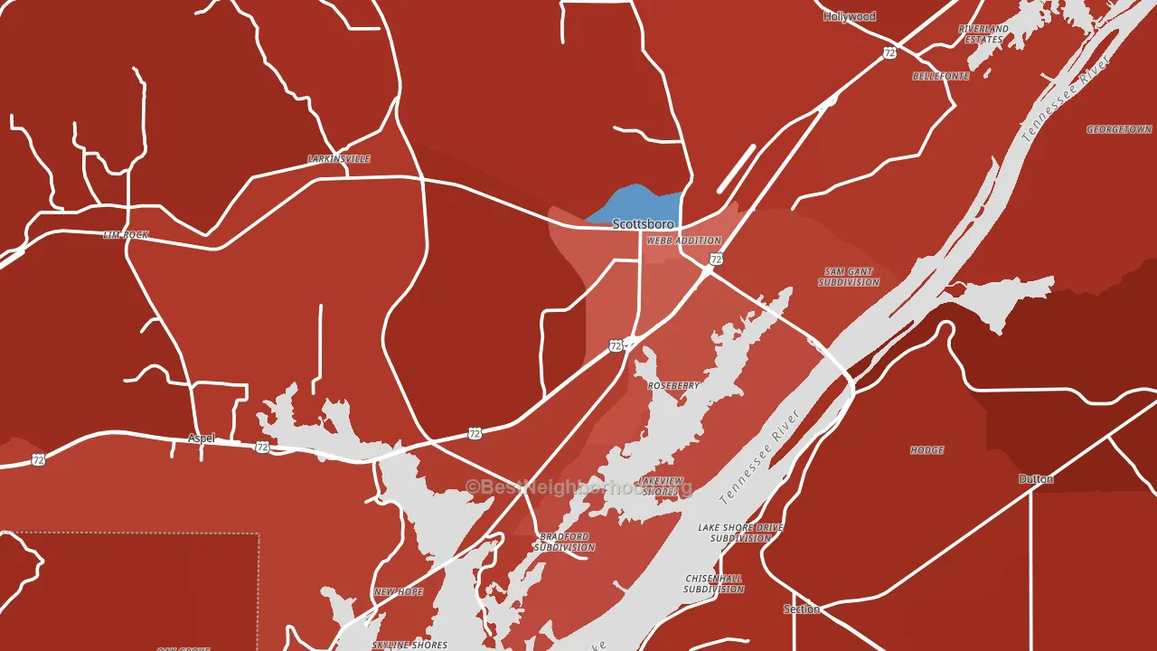 Scottsboro, AL block-group political-lean map