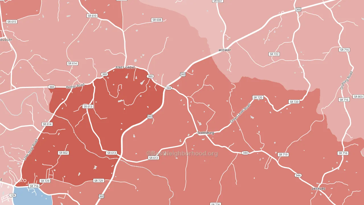Scottsburg, VA block-group political-lean map
