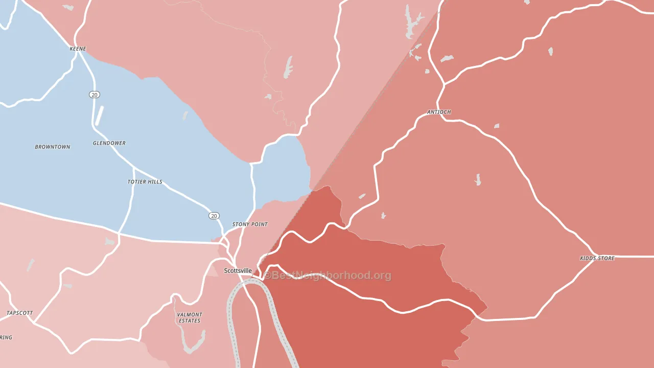 Scottsville, VA block-group political-lean map