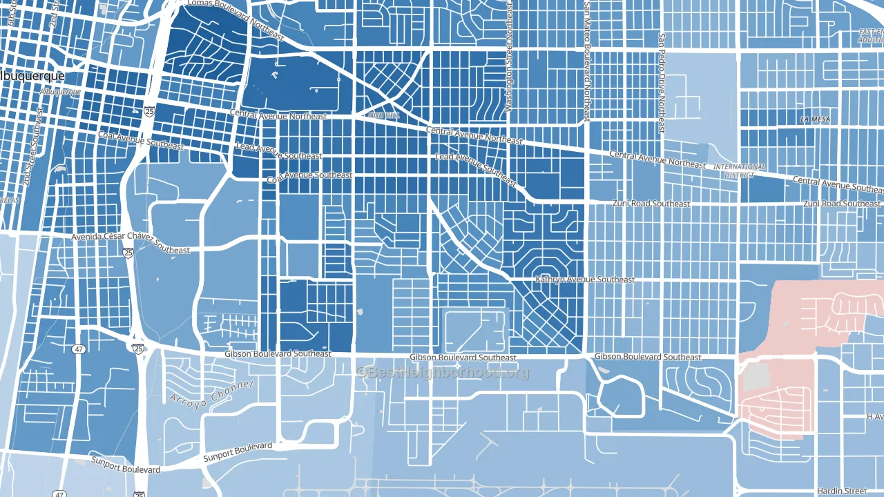 Se Heights, Albuquerque, NM block-group political-lean map