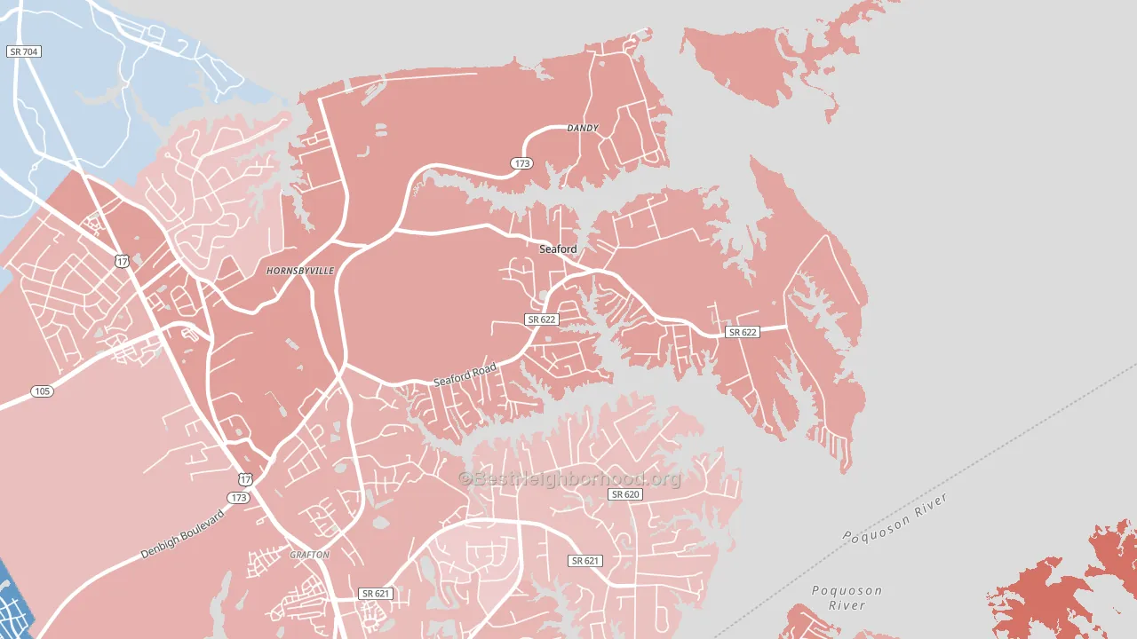 Seaford, VA block-group political-lean map