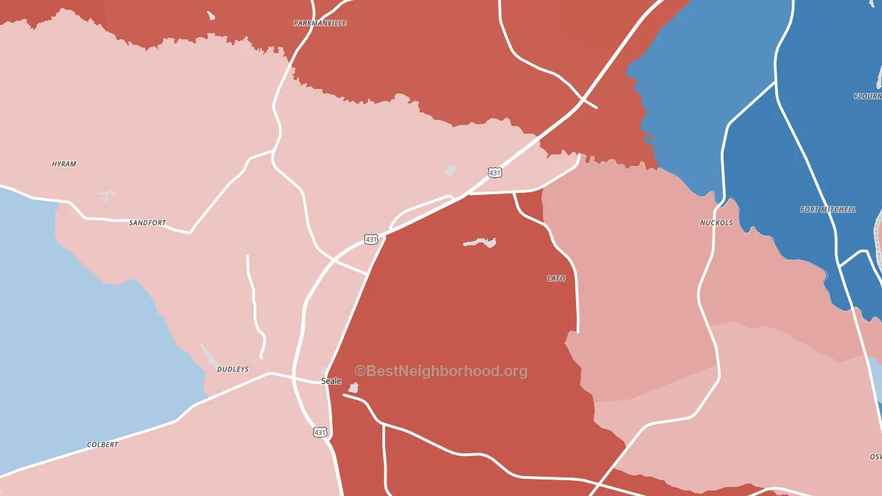 Seale, AL block-group political-lean map