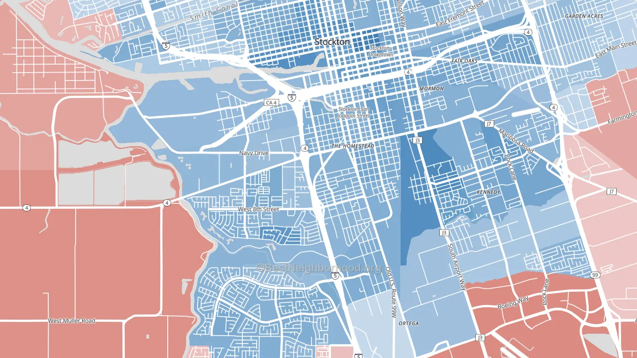Seaport, Stockton, CA block-group political-lean map