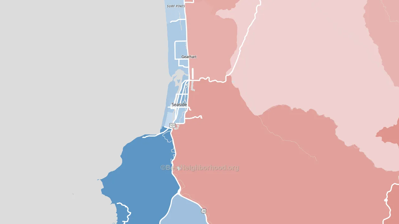 Seaside, OR block-group political-lean map