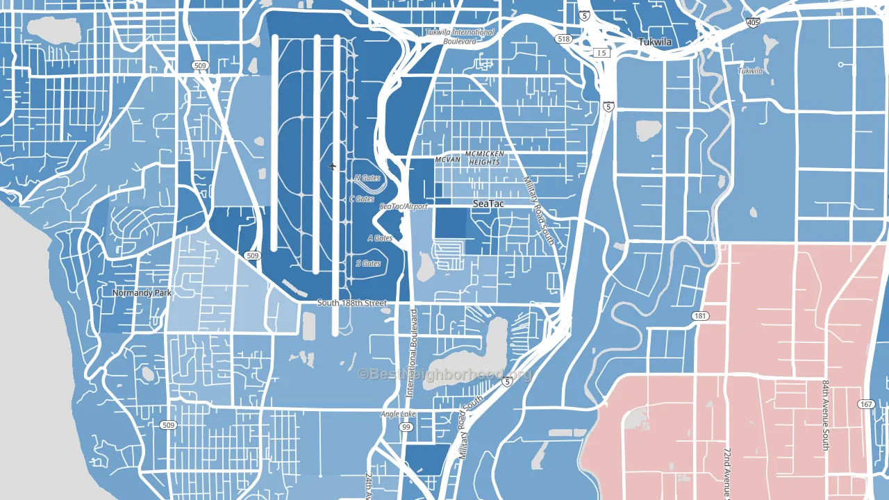 SeaTac, WA block-group political-lean map