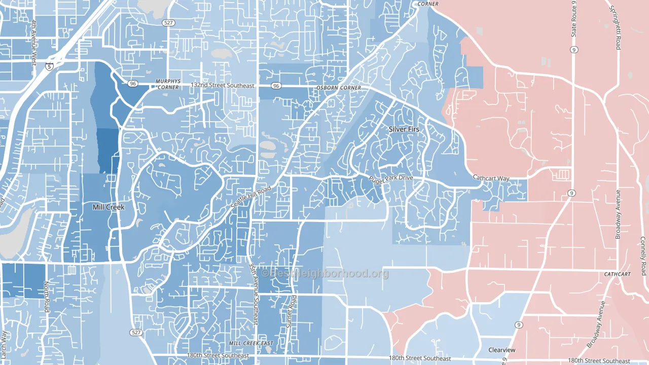 Seattle Hill-Silver Firs, Silver Firs, WA block-group political-lean map