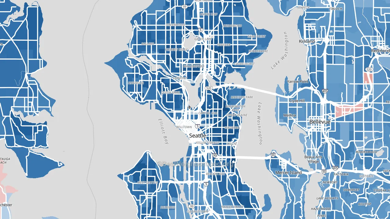 Seattle, WA block-group political-lean map