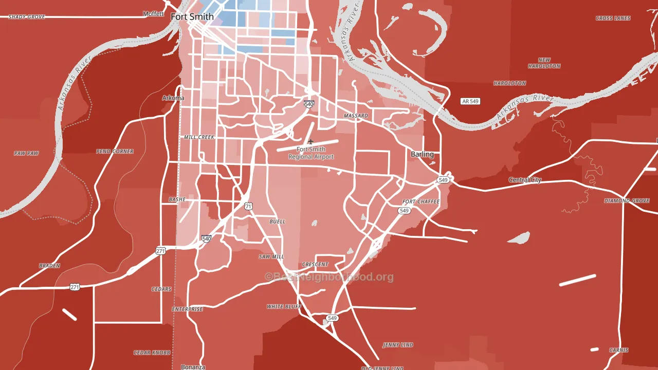 Sebastian County, AR block-group political-lean map