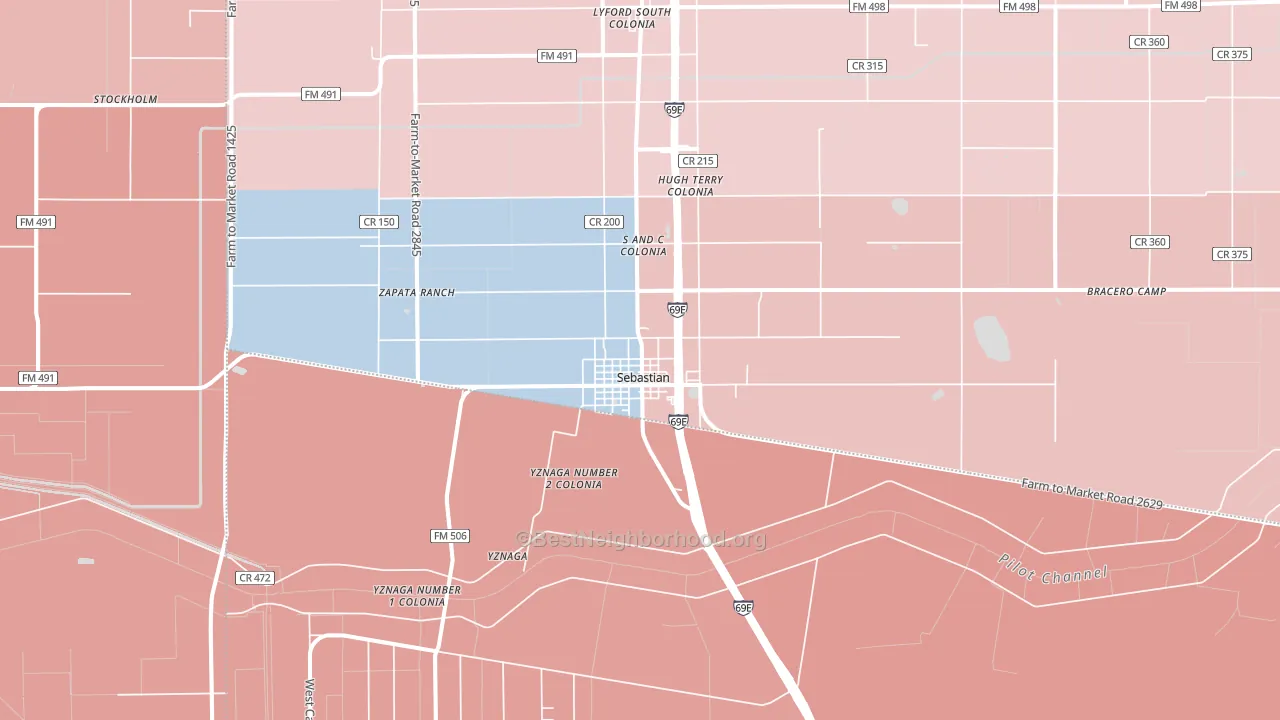Sebastian, TX block-group political-lean map