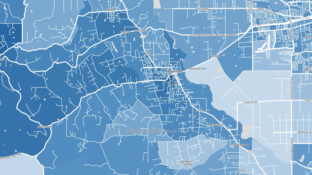 Sebastopol, CA block-group political-lean map