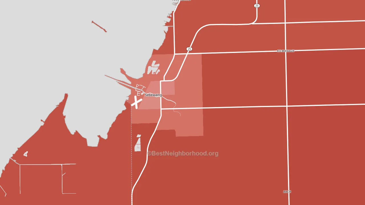 Sebewaing, MI block-group political-lean map