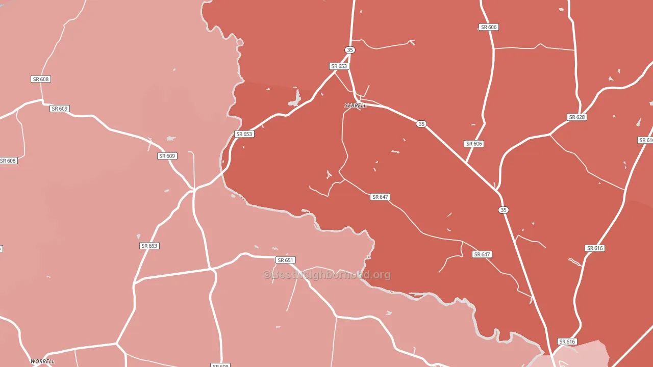 Sebrell, VA block-group political-lean map