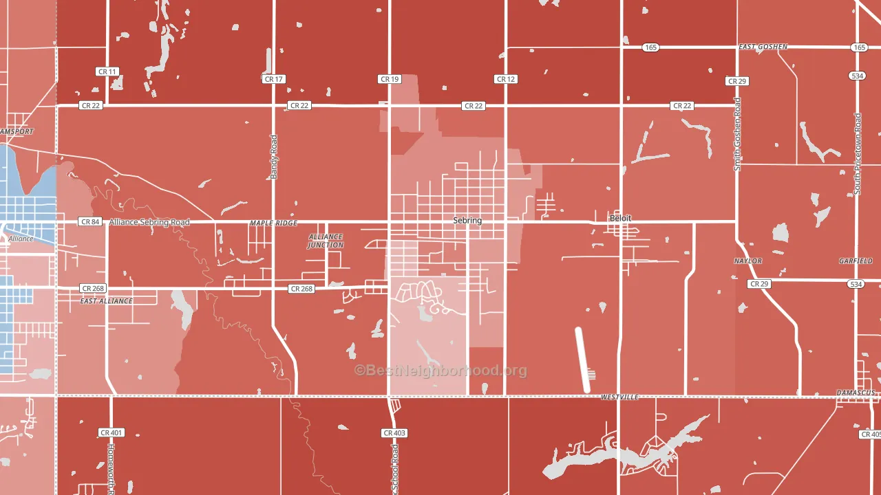 Sebring, OH block-group political-lean map