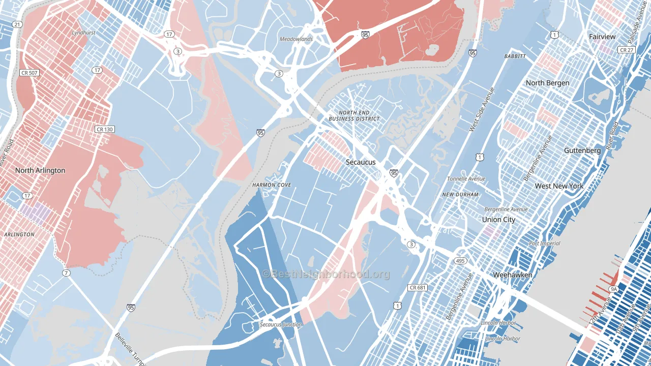 Secaucus, NJ block-group political-lean map