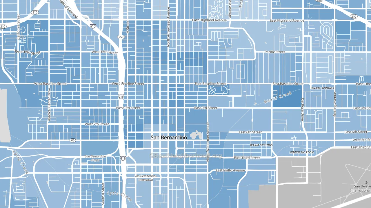 Seccombe Lane, San Bernardino, CA block-group political-lean map