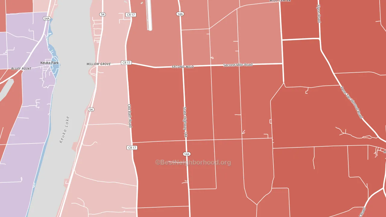 Second Milo, NY block-group political-lean map