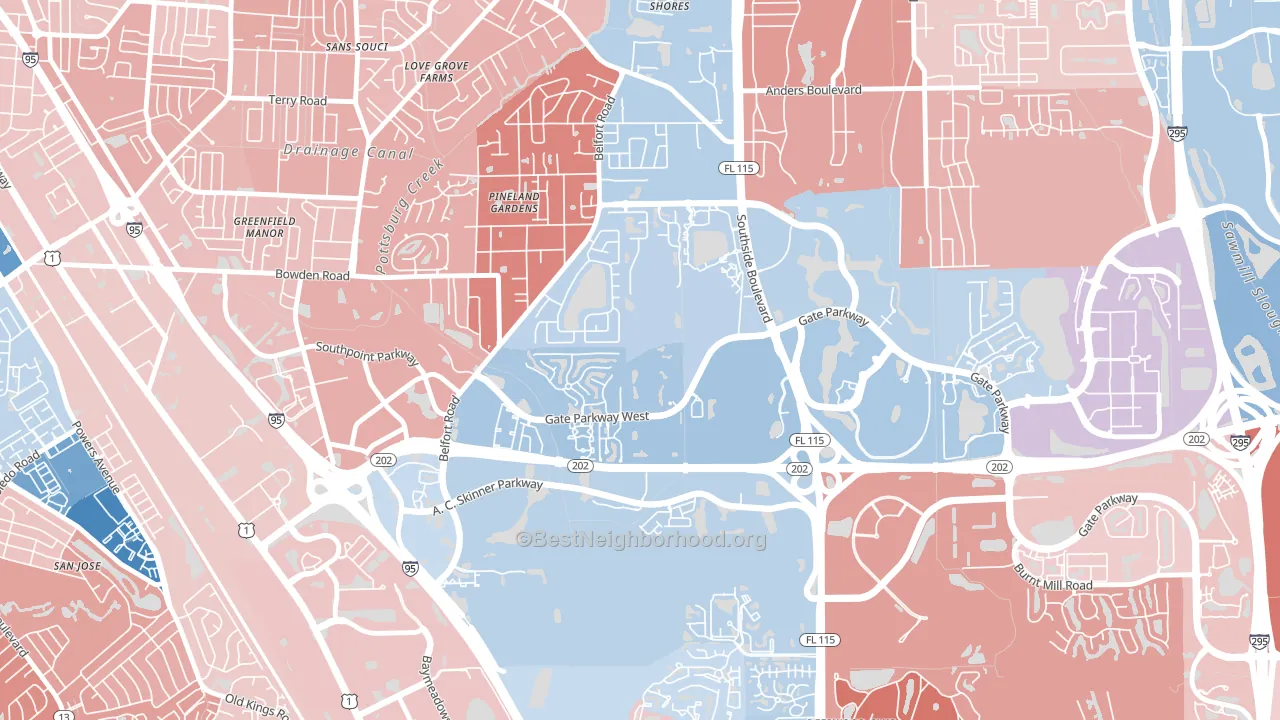 Secret Cove, Jacksonville, FL block-group political-lean map