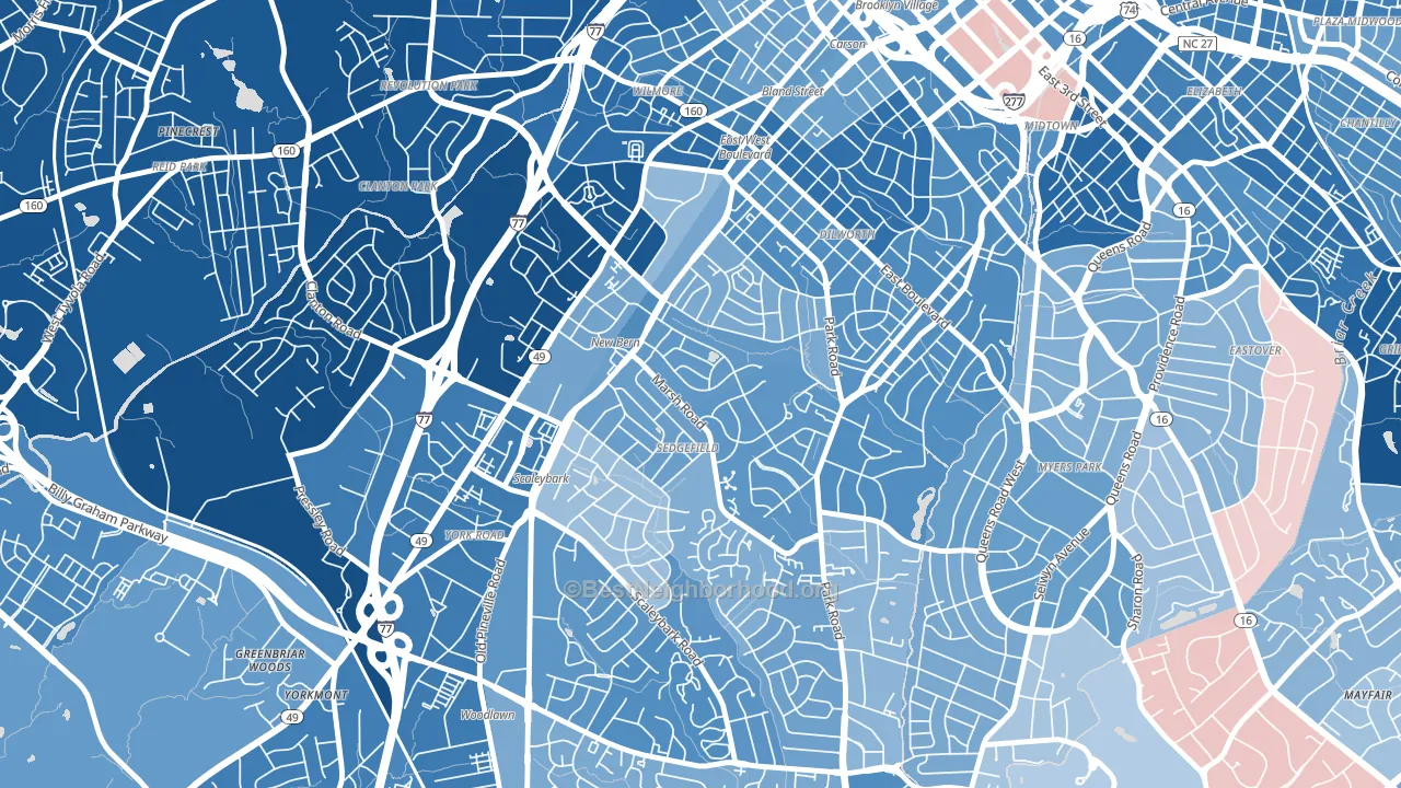 Sedgefield, Charlotte, NC block-group political-lean map