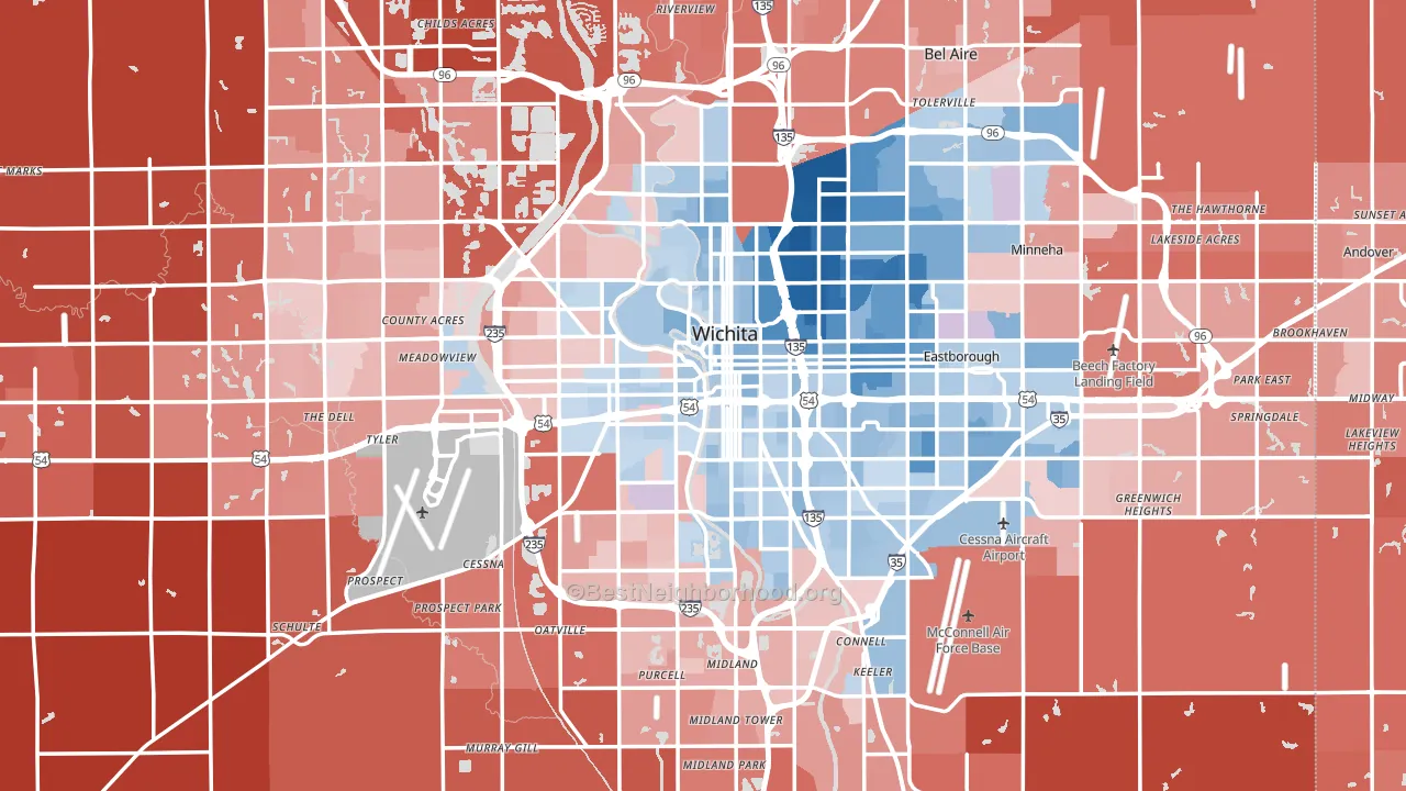 Sedgwick County, KS block-group political-lean map