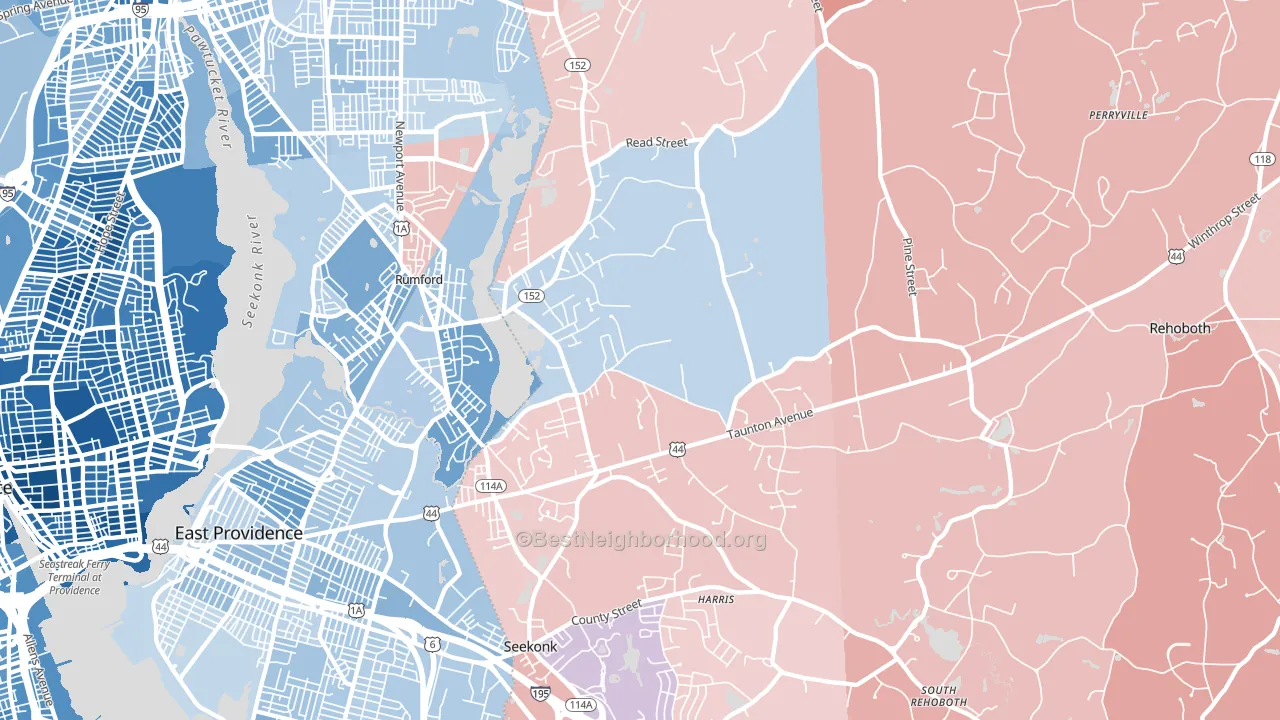 Seekonk, MA block-group political-lean map