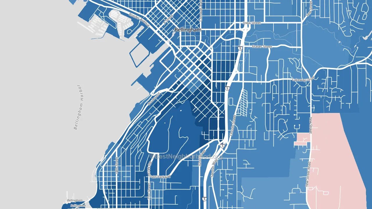 Sehome, Bellingham, WA block-group political-lean map