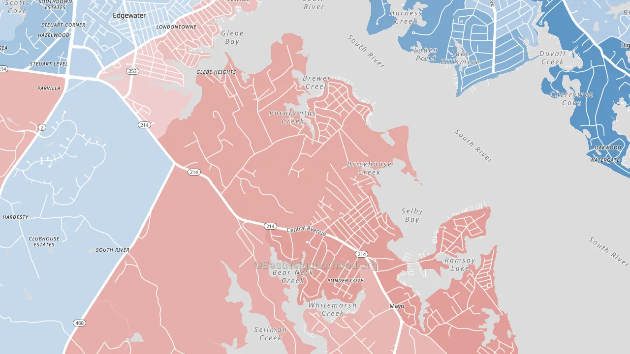 Selby-on-the-Bay, Mayo, MD block-group political-lean map