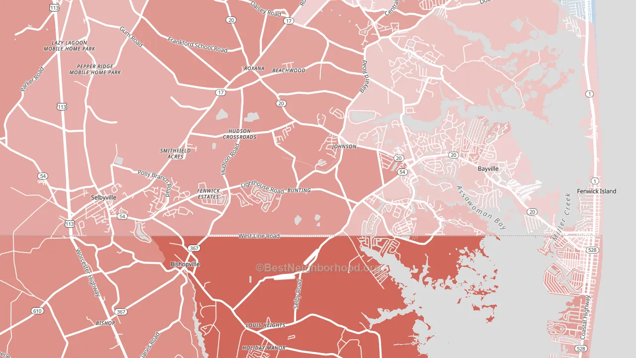 Selbyville, DE block-group political-lean map