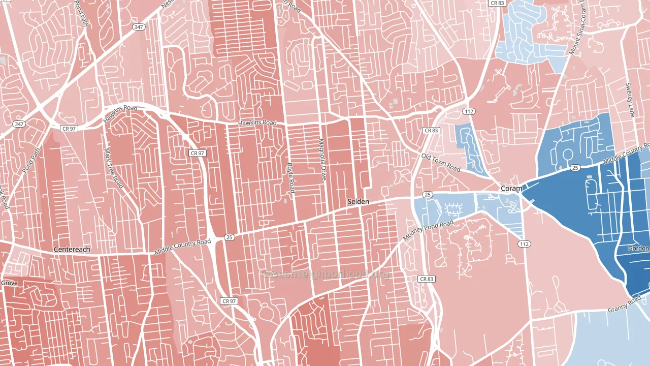 Selden, NY block-group political-lean map