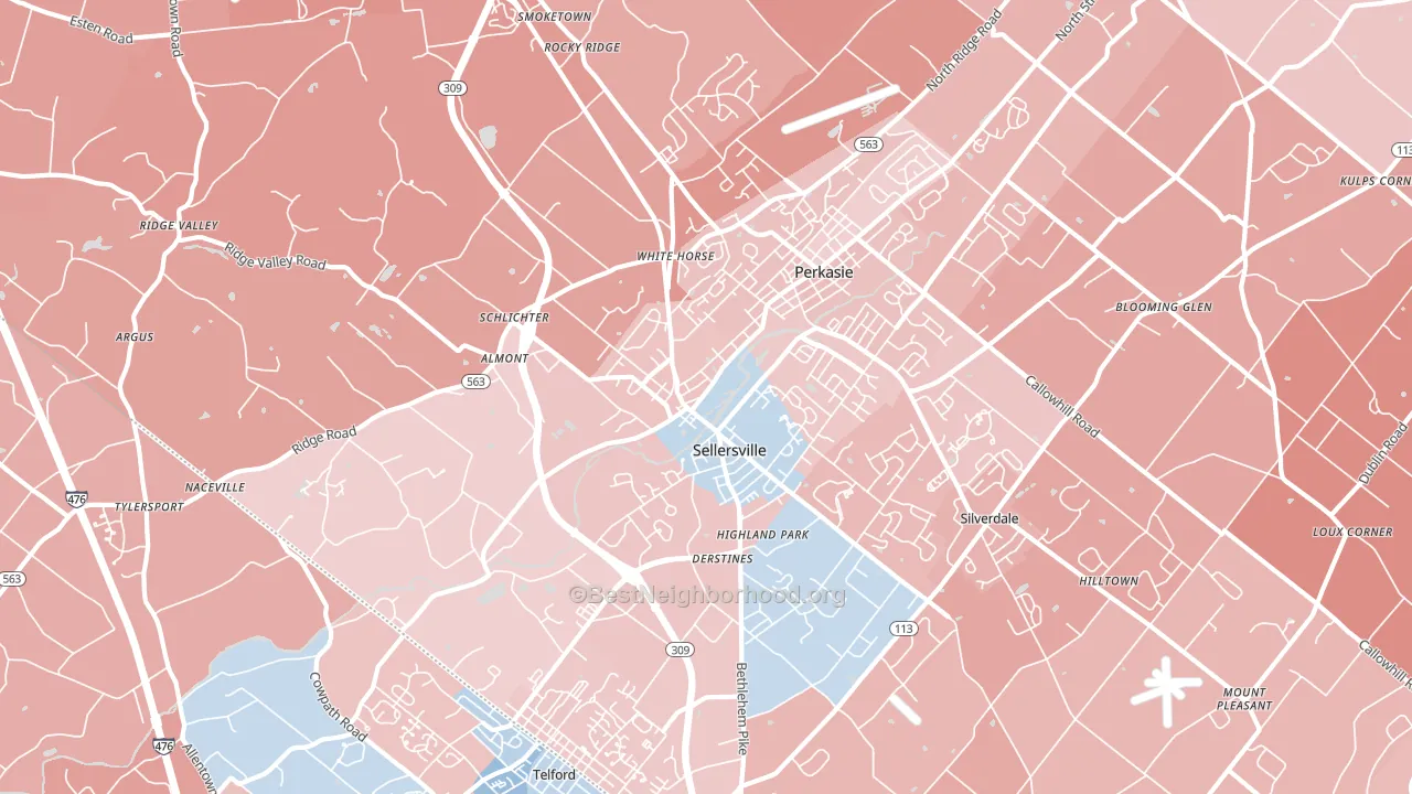 Sellersville, PA block-group political-lean map