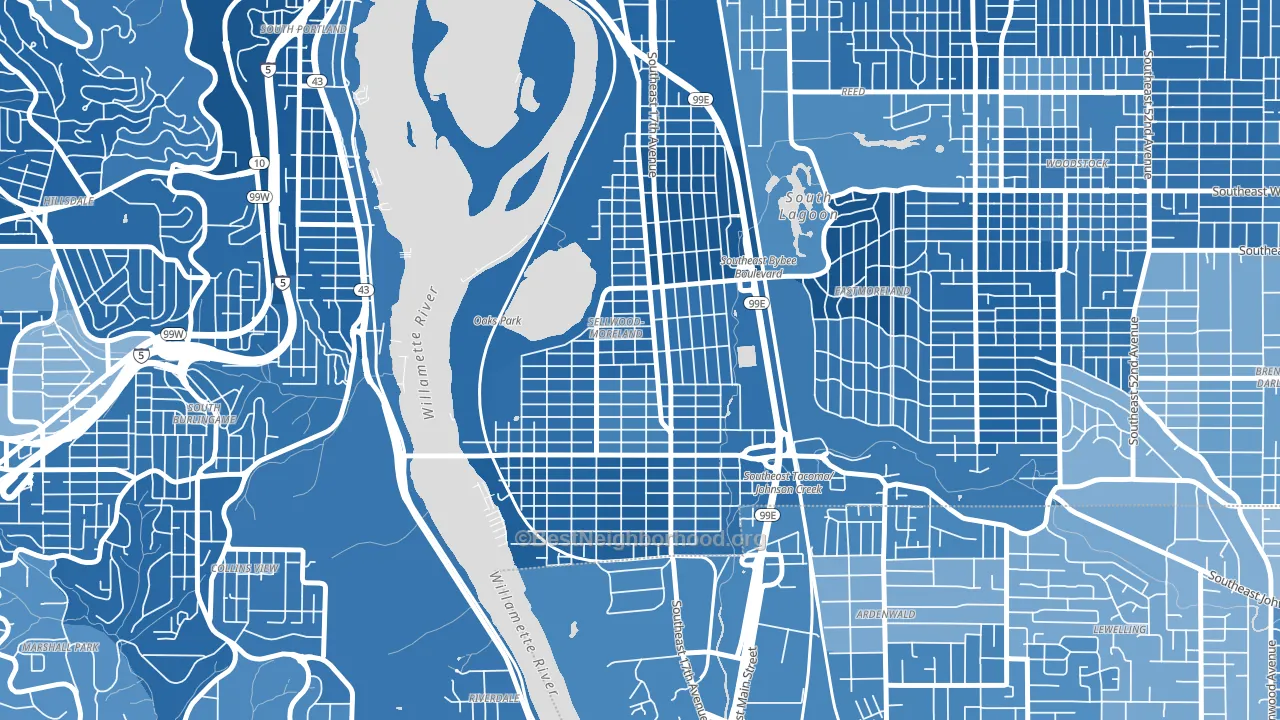 Sellwood-Moreland, Portland, OR block-group political-lean map