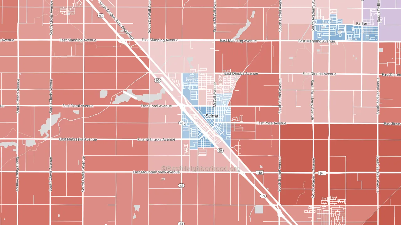 Selma, CA block-group political-lean map