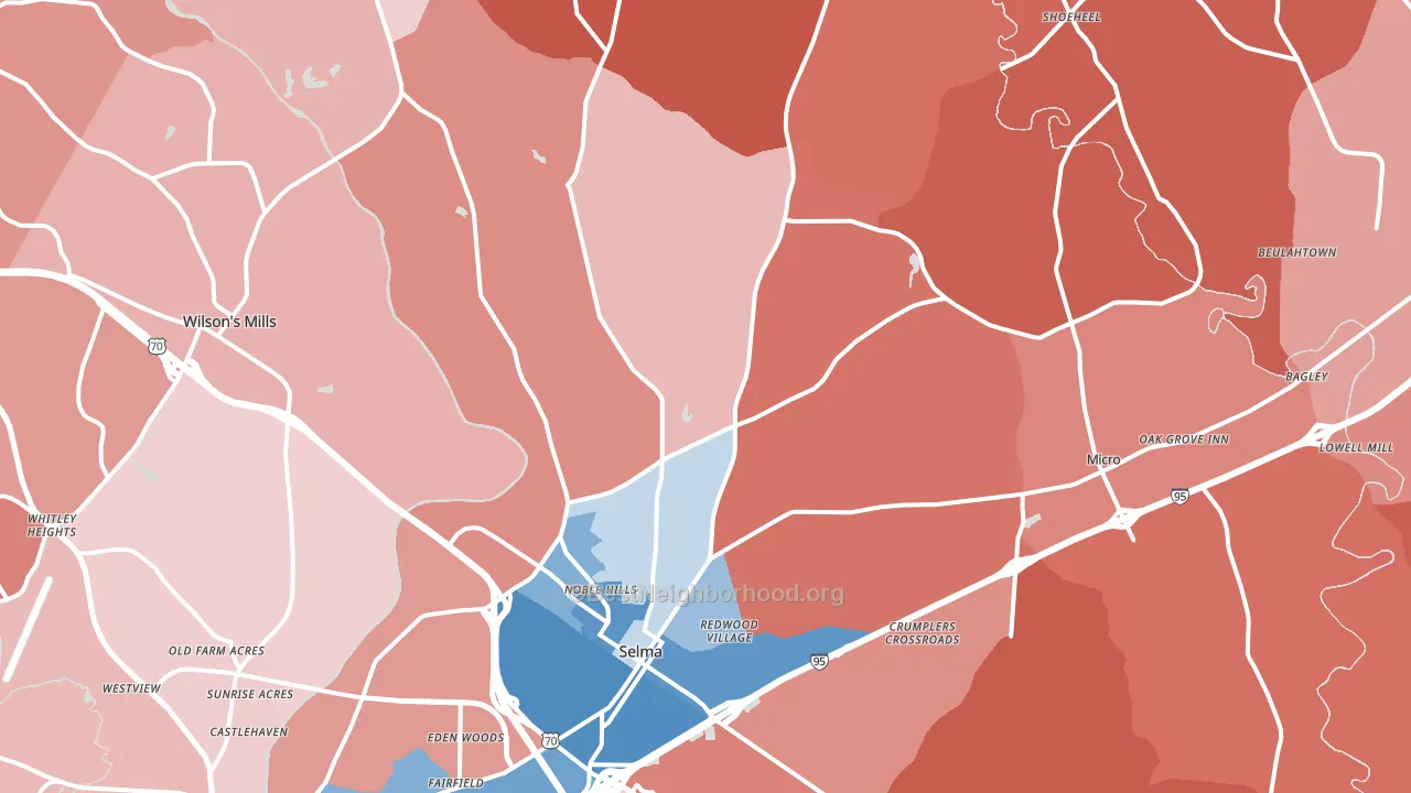 Selma, NC block-group political-lean map