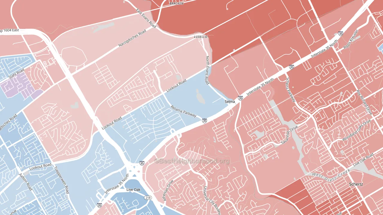 Selma, TX block-group political-lean map