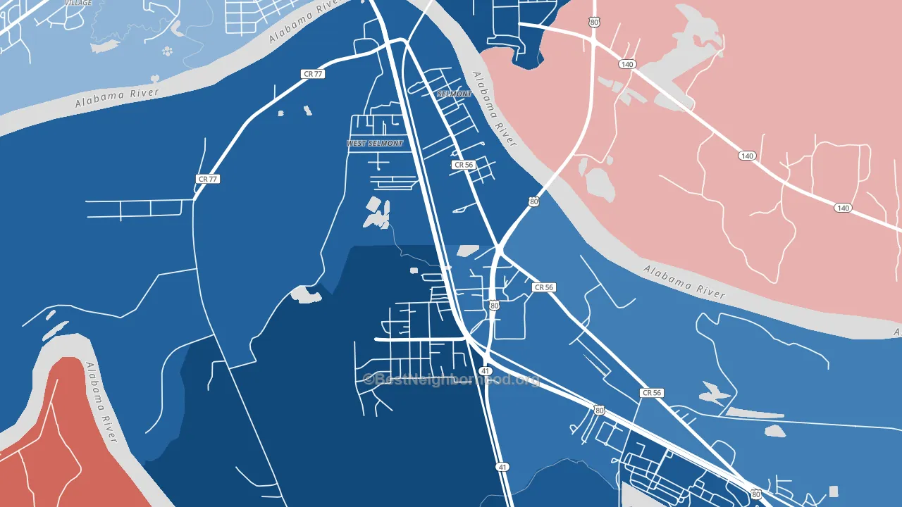Selmont-West Selmont, AL block-group political-lean map