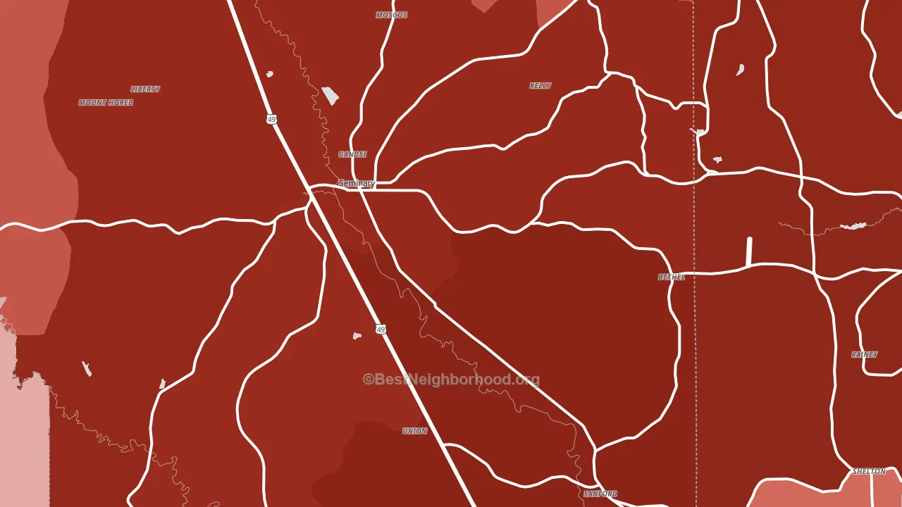 Seminary, MS block-group political-lean map