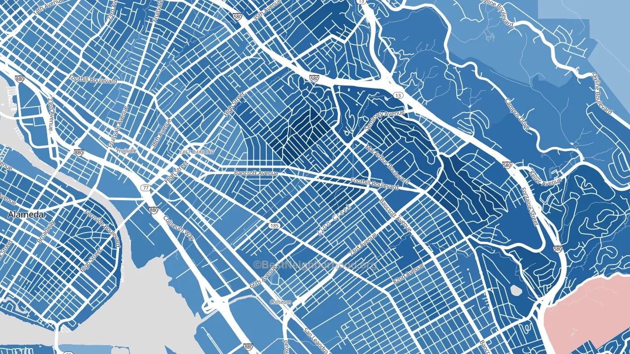 Seminary, Oakland, CA block-group political-lean map