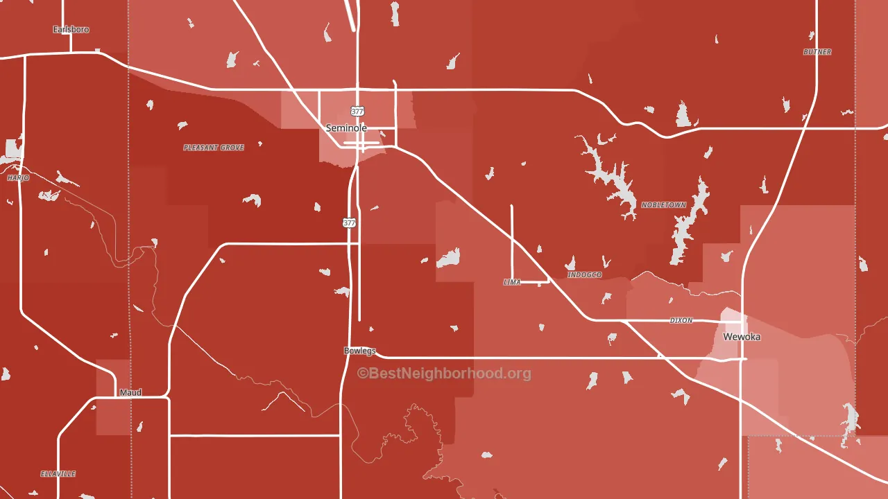 Seminole County, OK block-group political-lean map