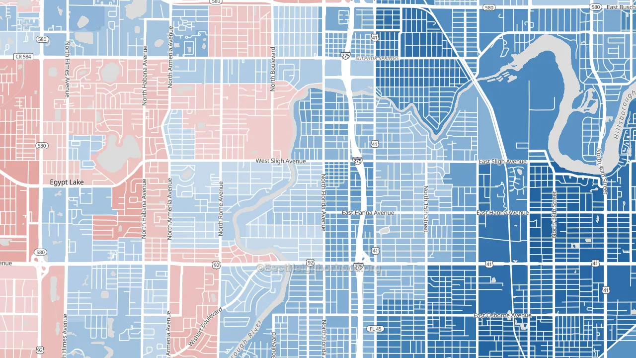 Seminole Heights, Tampa, FL block-group political-lean map