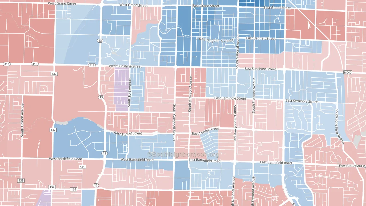 Seminole Holland, Springfield, MO block-group political-lean map