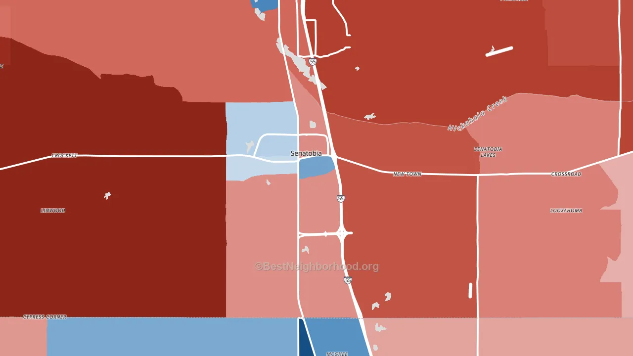 Senatobia, MS block-group political-lean map