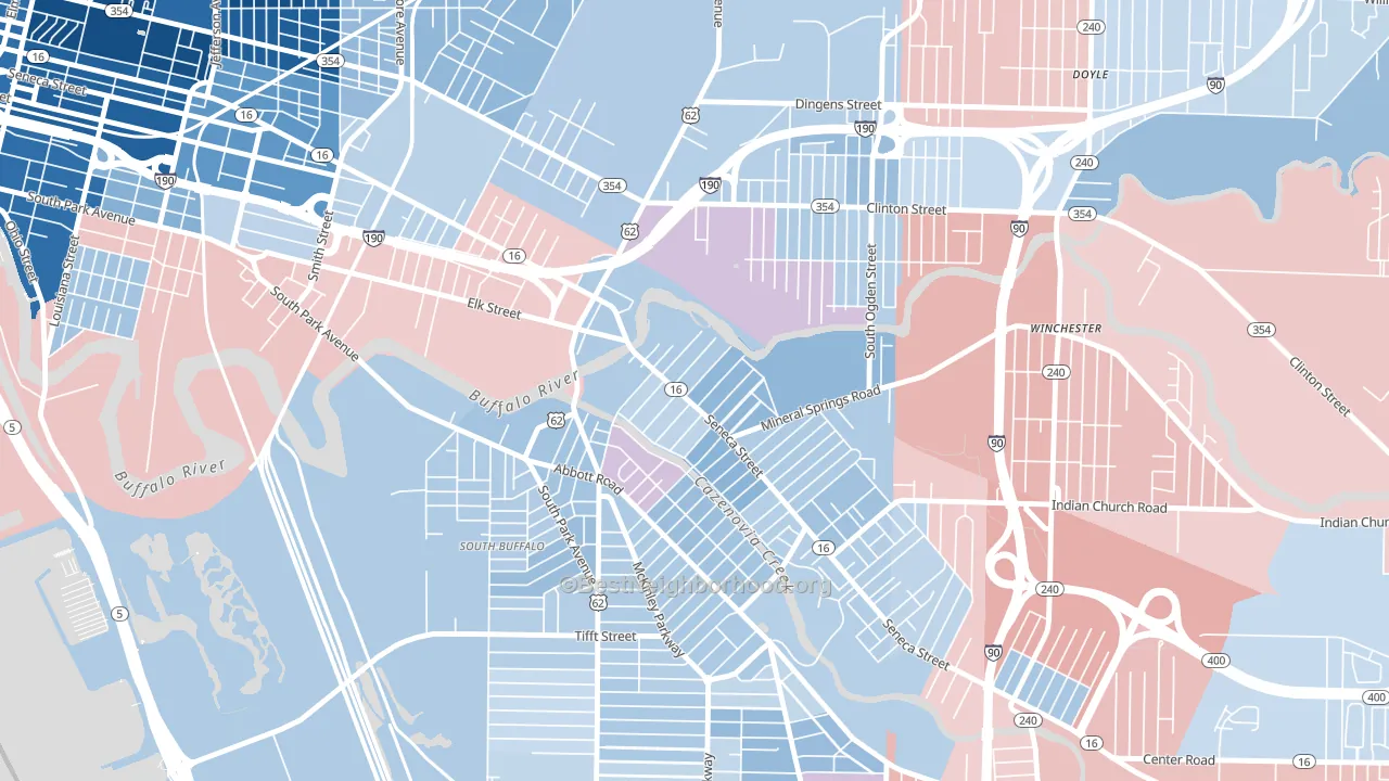 Seneca, Buffalo, NY block-group political-lean map