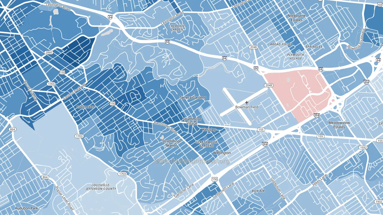 Seneca Gardens, KY block-group political-lean map