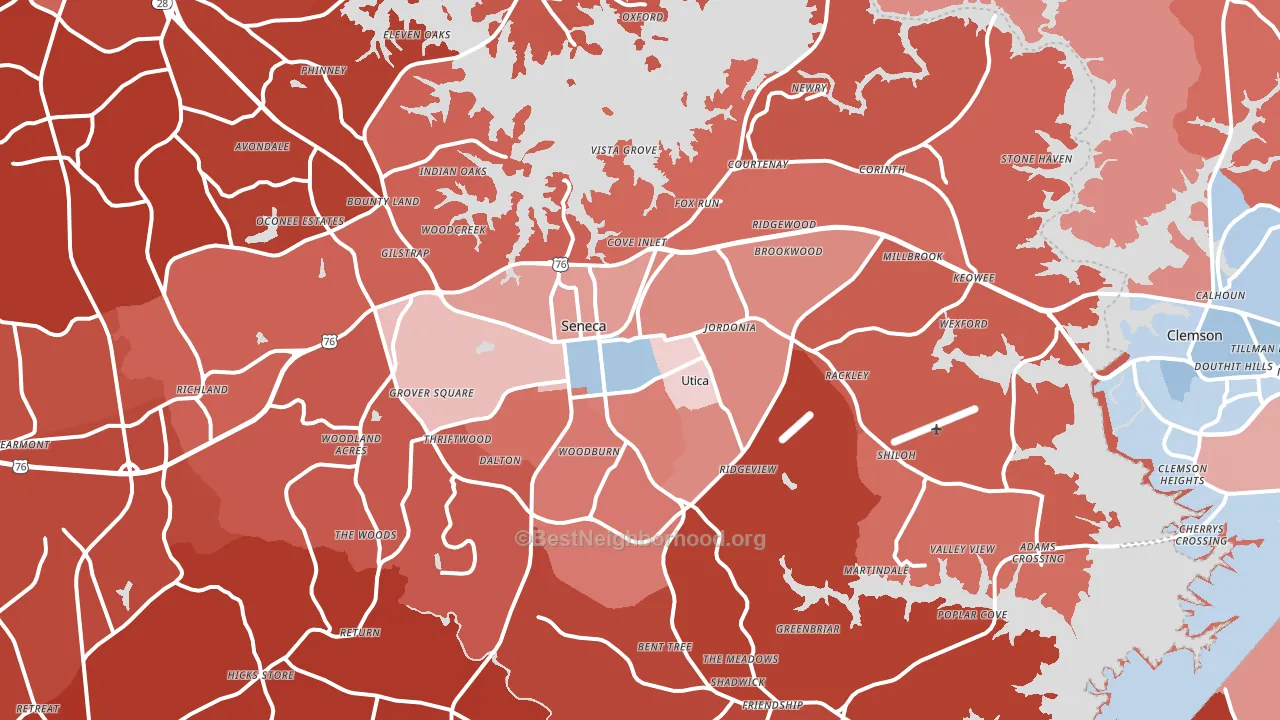 Seneca, SC block-group political-lean map