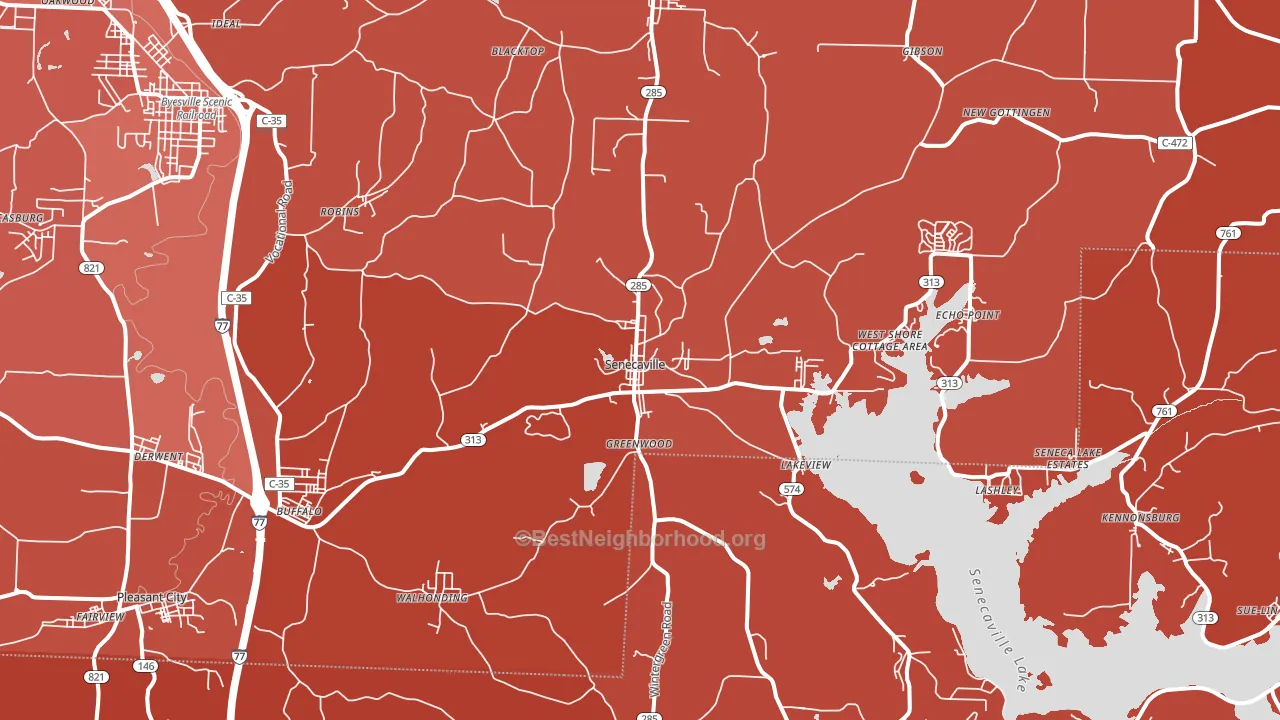 Senecaville, OH block-group political-lean map
